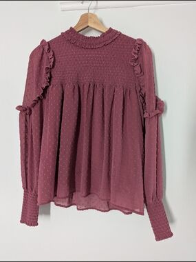 Romeo & Juliet Couture Dusty Rose Smocked Ruffle Long Sleeve Blouse